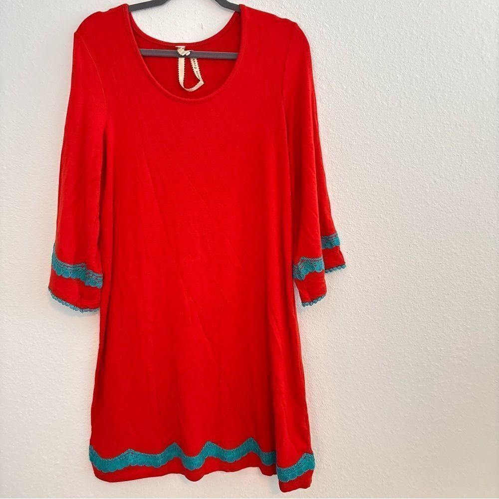 Uncle Frank embroidered tunic red and teal shirt dress large